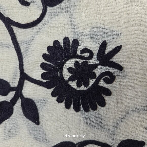 Ivory Wool Scarf with Black Chain Stitch Embroidery - Picture 11 of 14